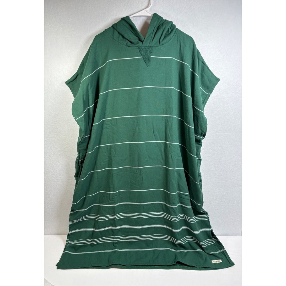 Sand Cloud Hooded Poncho Unisex Green Cotton Stripe Beach Coverup Surf Coastal